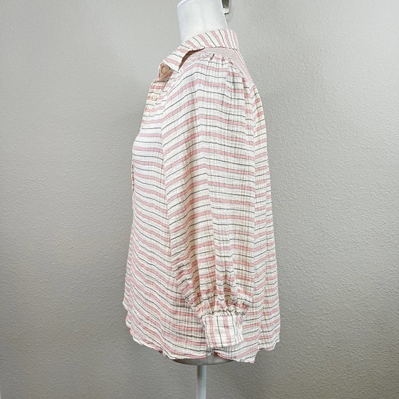 Ann Mashburn Knit Blouse Women's S Pink Stripe V-neck Relaxed Balloon Sleeves - Picture 3 of 8